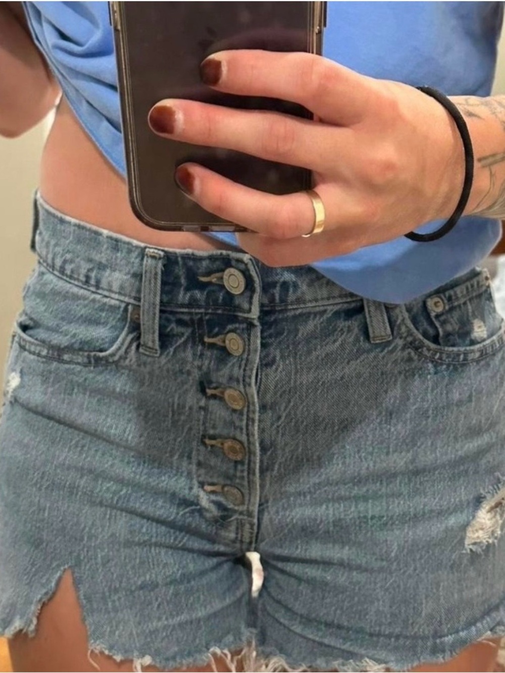 GAP Light Blue Distressed High-Rise Jean Shorts
